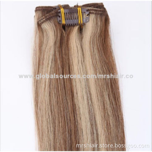 7 Piece 15-in 70g Mix Color Full Head Hair, 100% Real Remy Human Remy Clip In Hair Extensions